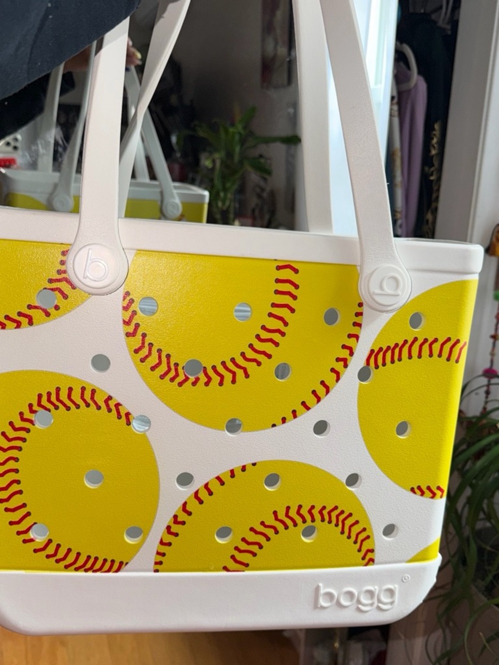 BOGG BAG Yellow Softball Print Tote with White Handles